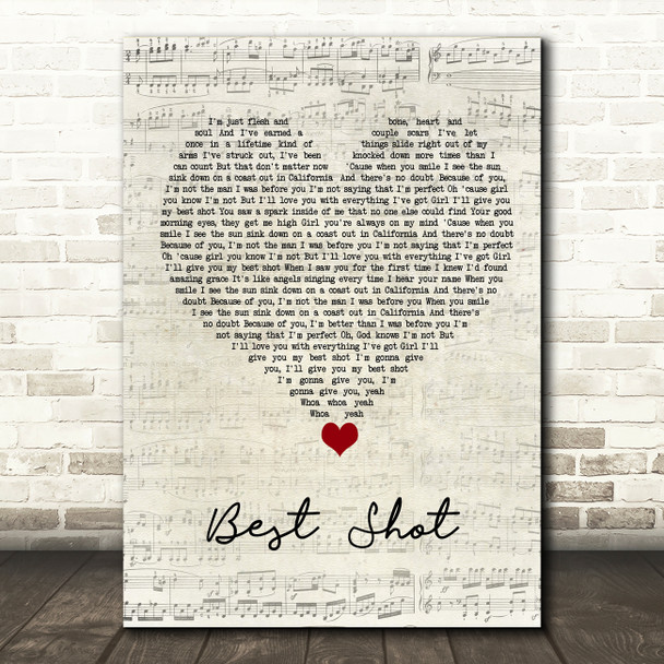 Jimmie Allen Best Shot Script Heart Song Lyric Wall Art Print