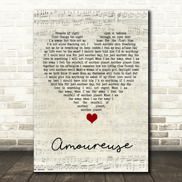 Kiki Dee Amoureuse Script Heart Song Lyric Wall Art Print