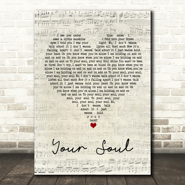 Rhodes Your Soul Script Heart Song Lyric Wall Art Print