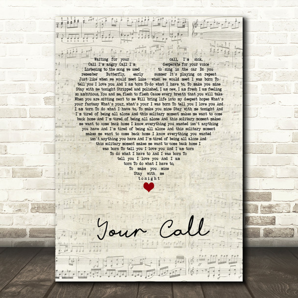 Secondhand Serenade Your Call Script Heart Song Lyric Wall Art Print Secondhand Serenade Your Call Script Heart Song Lyric Wall Art Print