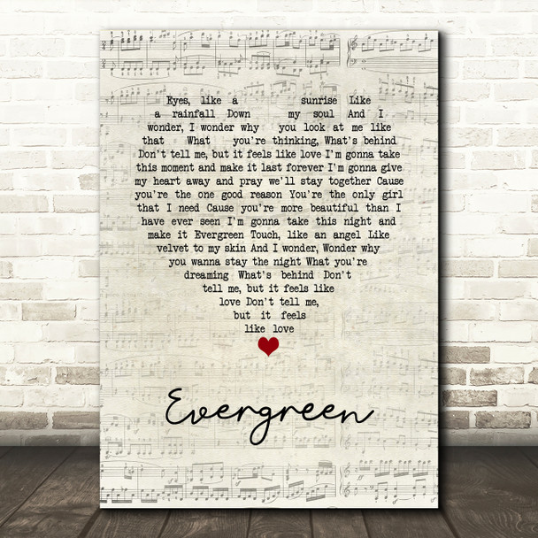 Will Young Evergreen Script Heart Song Lyric Wall Art Print