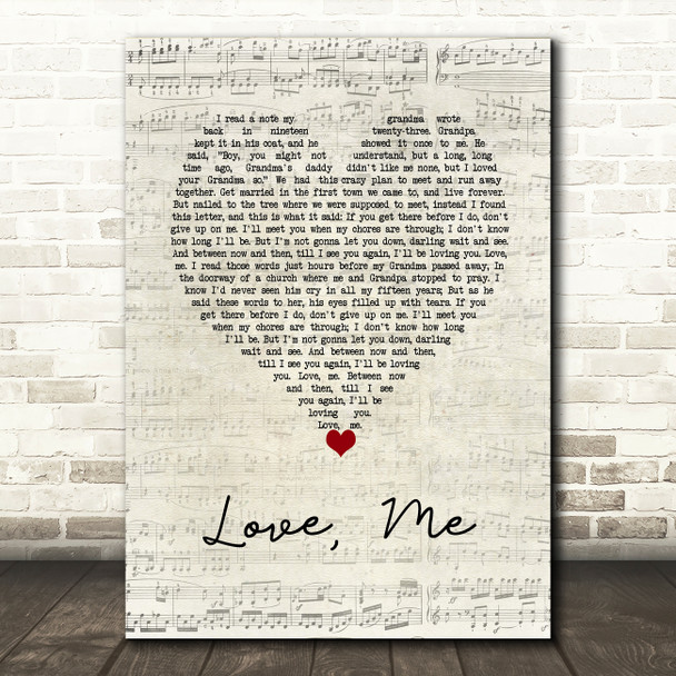 Collin Raye Love, Me Script Heart Song Lyric Wall Art Print