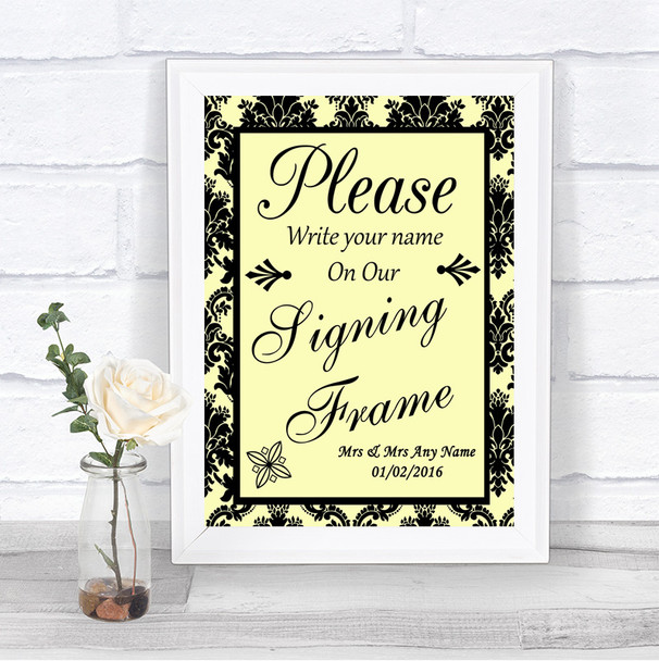 Yellow Damask Signing Frame Guestbook Personalized Wedding Sign