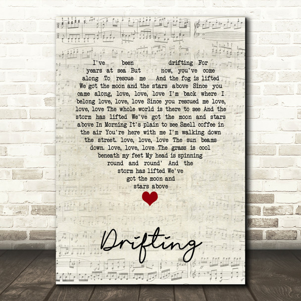 Trey Anastasio Drifting Script Heart Song Lyric Wall Art Print