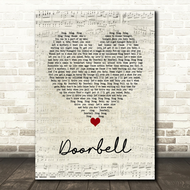Trey Songz Doorbell Script Heart Song Lyric Wall Art Print