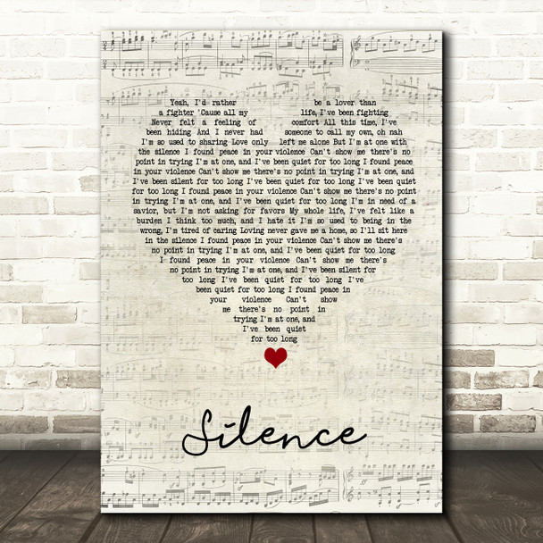 Marshmello ft Khalid Silence Script Heart Song Lyric Wall Art Print