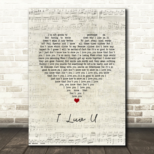 The Ordinary Boys I Luv U Script Heart Song Lyric Wall Art Print