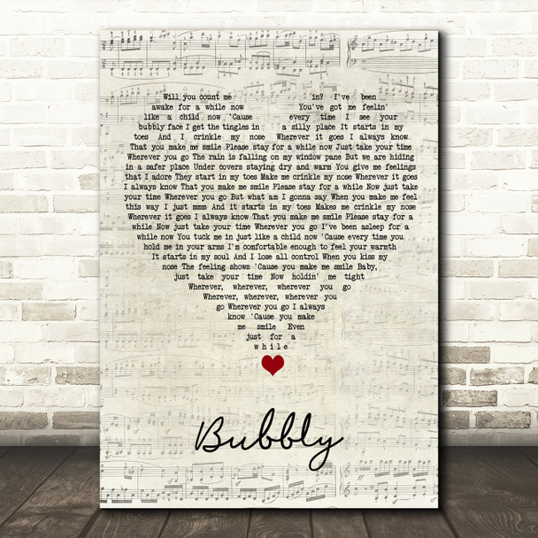 Colbie Caillat Bubbly Script Heart Song Lyric Wall Art Print