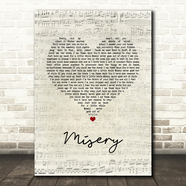 Creeper Misery Script Heart Song Lyric Wall Art Print