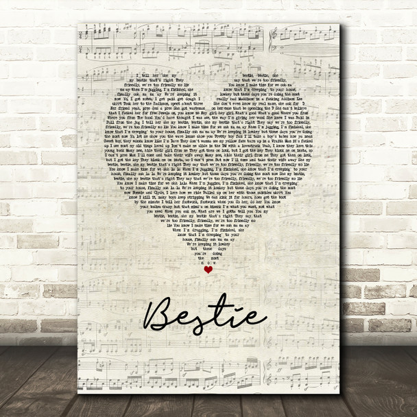 Yungen Bestie Script Heart Song Lyric Wall Art Print