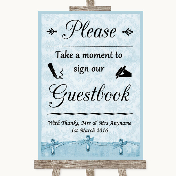 Blue Shabby Chic Take A Moment To Sign Our Guest Book Personalized Wedding Sign