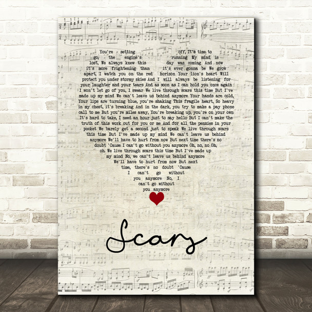 James Bay Scars Script Heart Song Lyric Wall Art Print