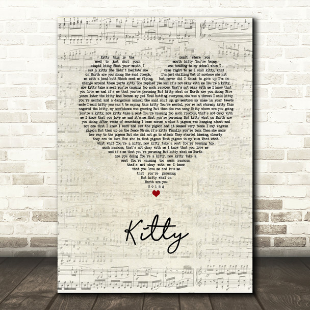 Joe Weller Kitty Script Heart Song Lyric Wall Art Print