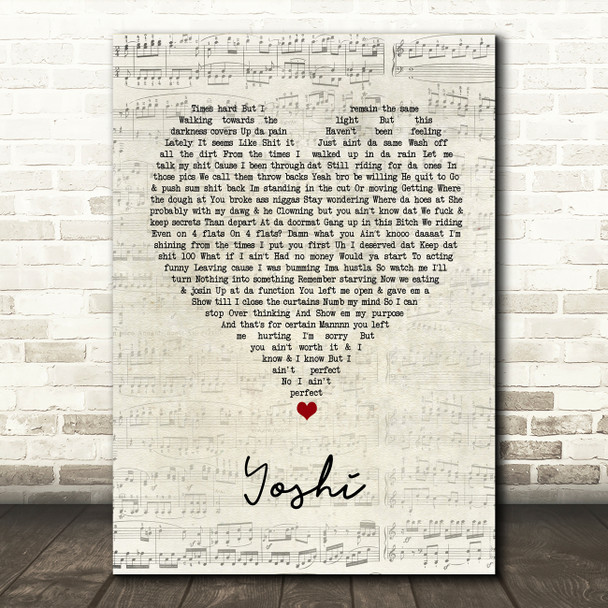 L-H Yoshi Script Heart Song Lyric Wall Art Print