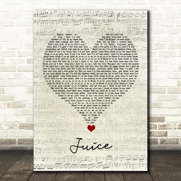 Lizzo Juice Script Heart Song Lyric Wall Art Print