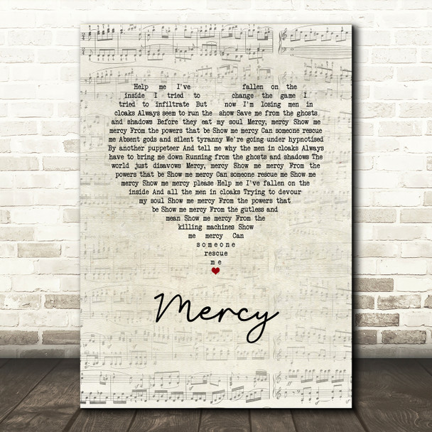 Muse Mercy Script Heart Song Lyric Wall Art Print