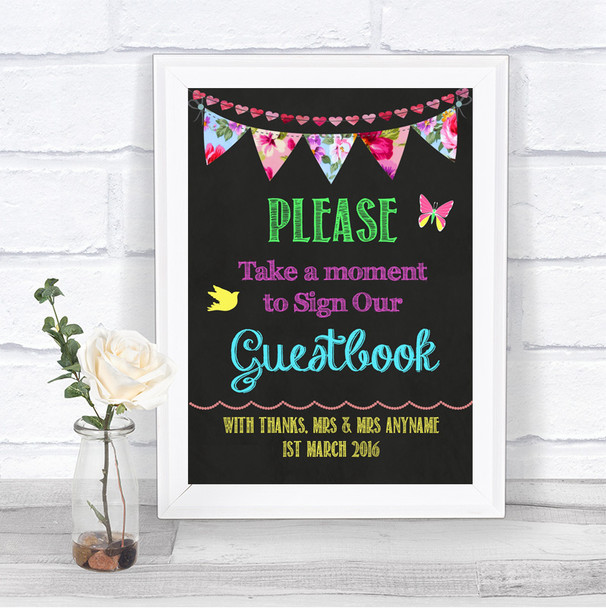 Bright Bunting Chalk Take A Moment To Sign Our Guest Book Wedding Sign