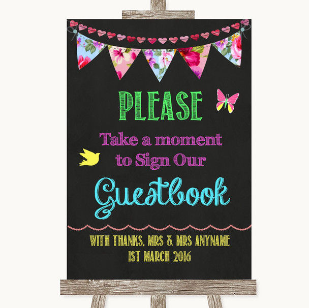Bright Bunting Chalk Take A Moment To Sign Our Guest Book Wedding Sign