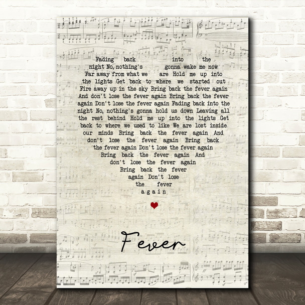 Roosevelt Fever Script Heart Song Lyric Wall Art Print