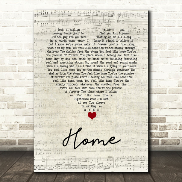 Lady Antebellum Home Script Heart Song Lyric Wall Art Print