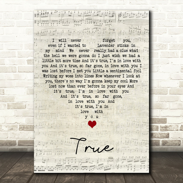 Tilian True Script Heart Song Lyric Wall Art Print