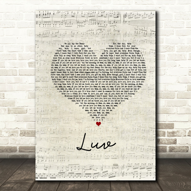 Tory Lanez Luv Script Heart Song Lyric Wall Art Print