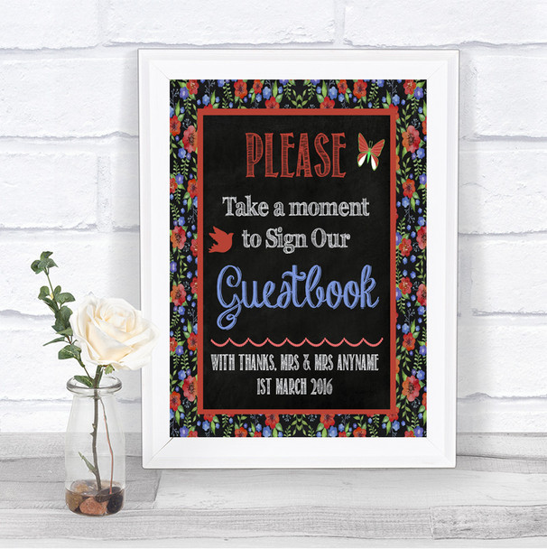 Floral Chalk Take A Moment To Sign Our Guest Book Personalized Wedding Sign