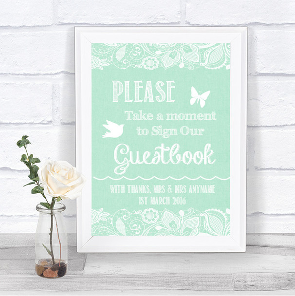 Green Burlap & Lace Take A Moment To Sign Our Guest Book Wedding Sign