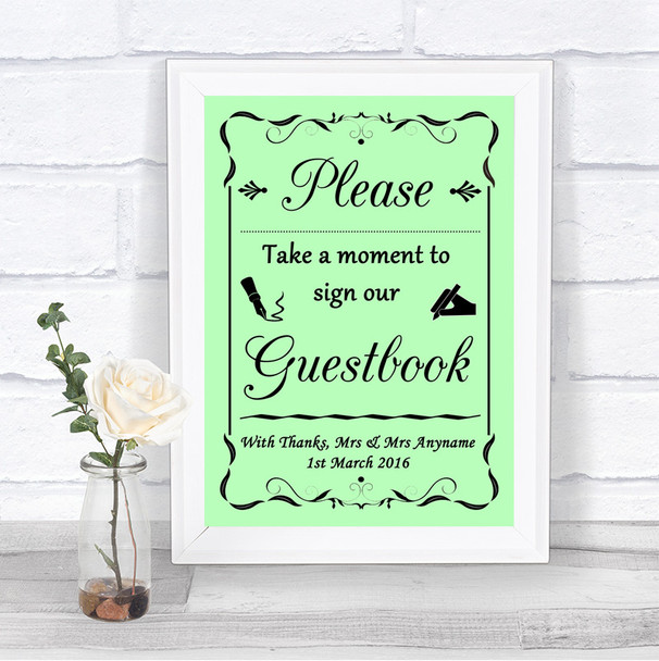 Green Take A Moment To Sign Our Guest Book Personalized Wedding Sign