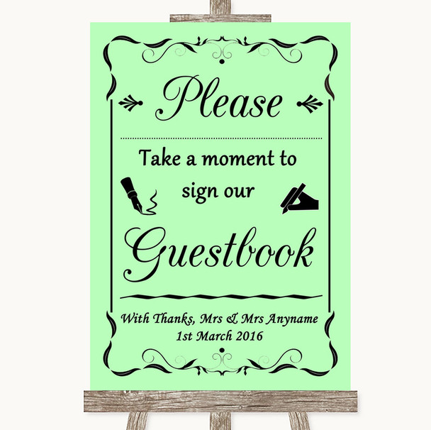 Green Take A Moment To Sign Our Guest Book Personalized Wedding Sign