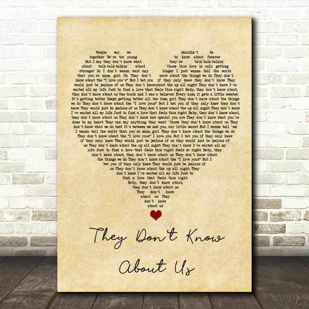 One Direction They Don't Know About Us Vintage Heart Song Lyric Wall Art Print