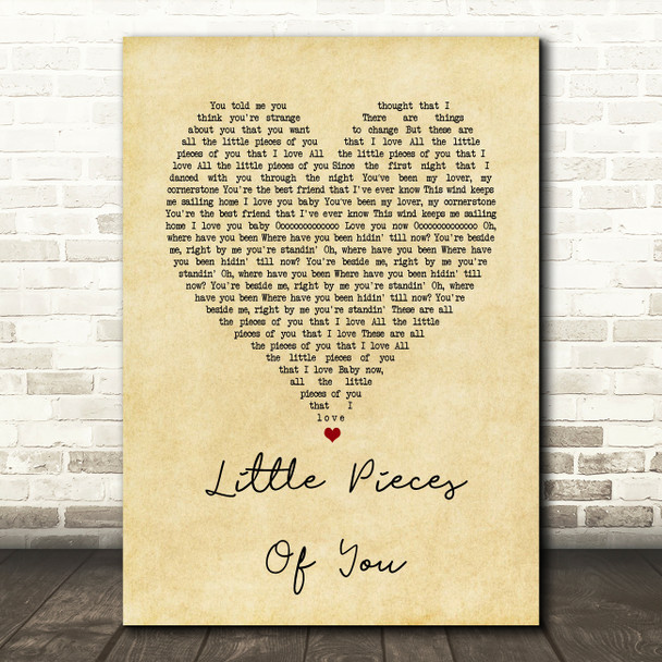 Ben Hartley Little Pieces Of You Vintage Heart Song Lyric Wall Art Print