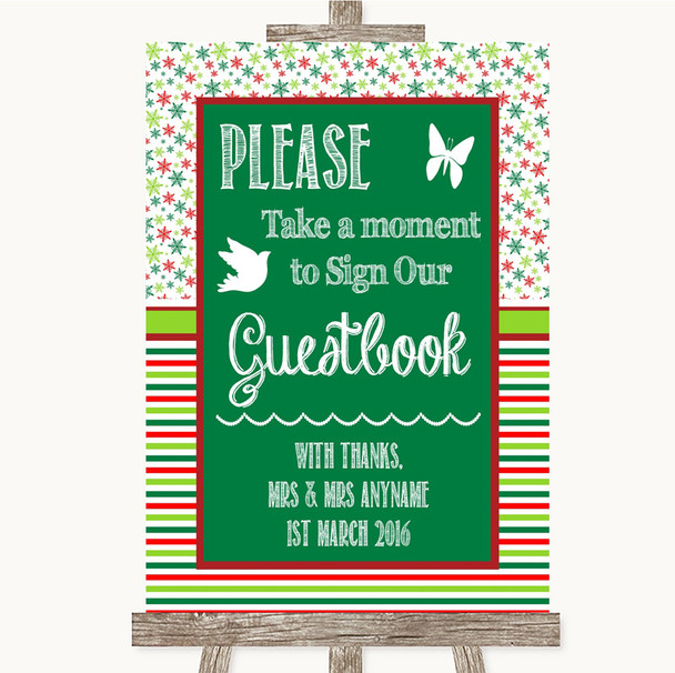 Red & Green Winter Take A Moment To Sign Our Guest Book Wedding Sign