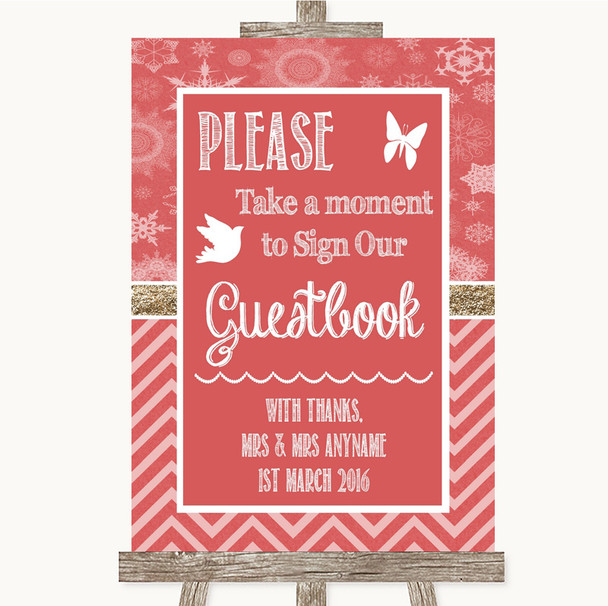 Red Winter Take A Moment To Sign Our Guest Book Personalized Wedding Sign