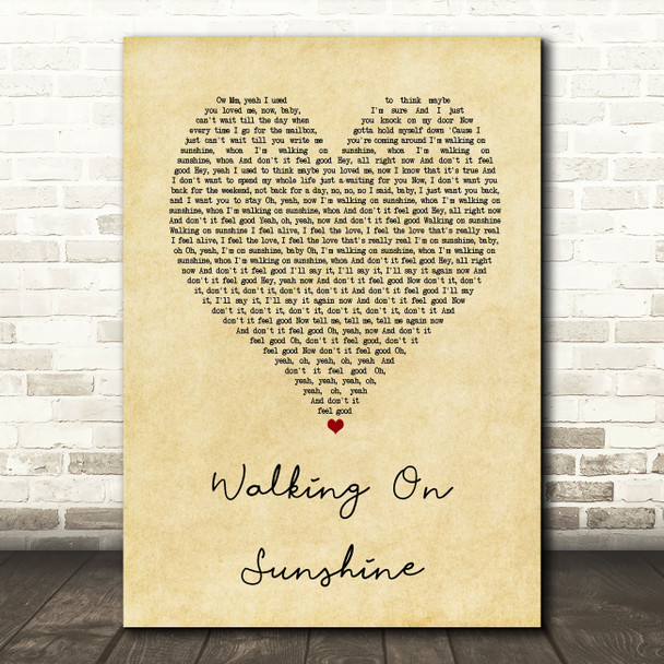 Katrina And The Waves Walking On Sunshine Vintage Heart Song Lyric Wall Art Print