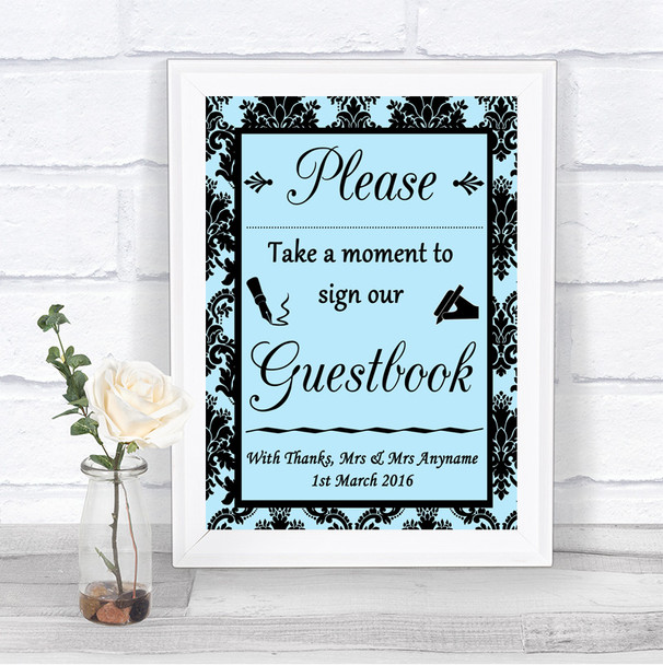 Sky Blue Damask Take A Moment To Sign Our Guest Book Personalized Wedding Sign