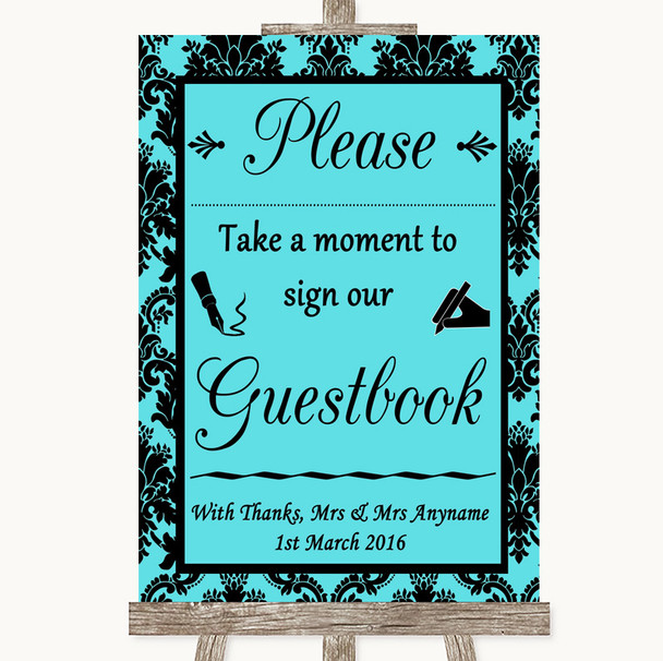 Tiffany Blue Damask Take A Moment To Sign Our Guest Book Wedding Sign