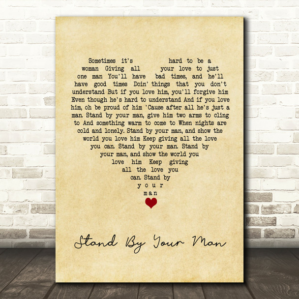 Tammy Wynette Stand By Your Man Vintage Heart Song Lyric Wall Art Print