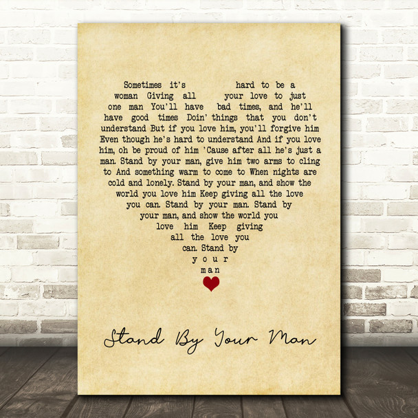 Tammy Wynette Stand By Your Man Vintage Heart Song Lyric Wall Art Print Tammy Wynette Stand By Your Man Vintage Heart Song Lyric Wall Art Print
