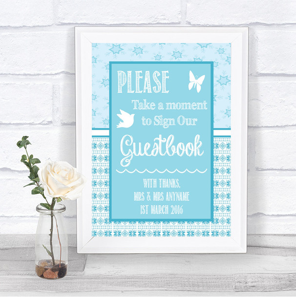 Winter Blue Take A Moment To Sign Our Guest Book Personalized Wedding Sign