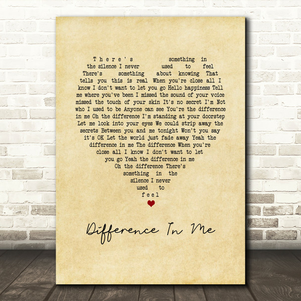 Westlife Difference In Me Vintage Heart Song Lyric Wall Art Print