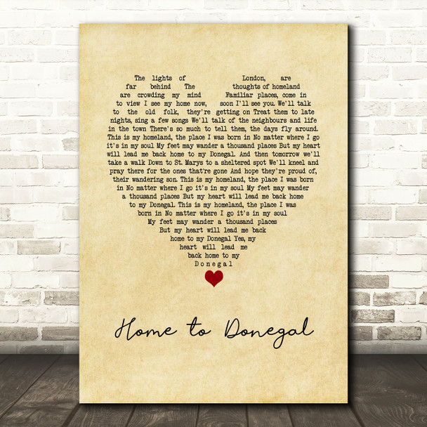Daniel O'Donnell Home to Donegal Vintage Heart Song Lyric Wall Art Print