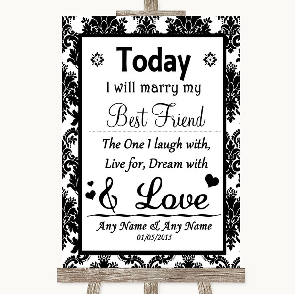 Black & White Damask Today I Marry My Best Friend Personalized Wedding Sign