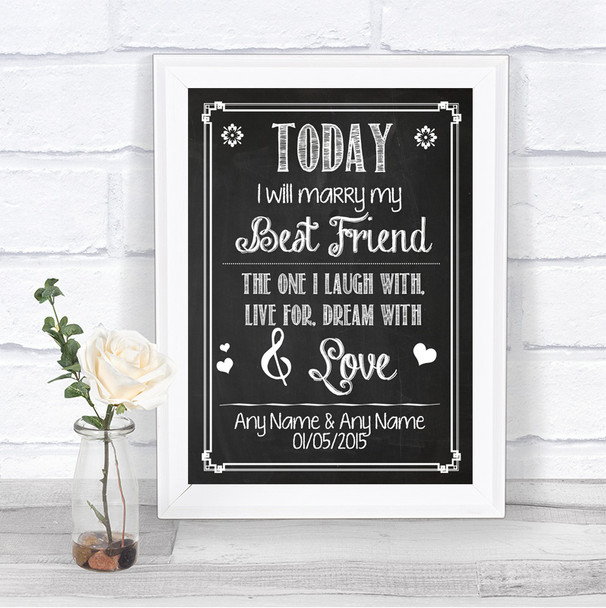 Chalk Sketch Today I Marry My Best Friend Personalized Wedding Sign