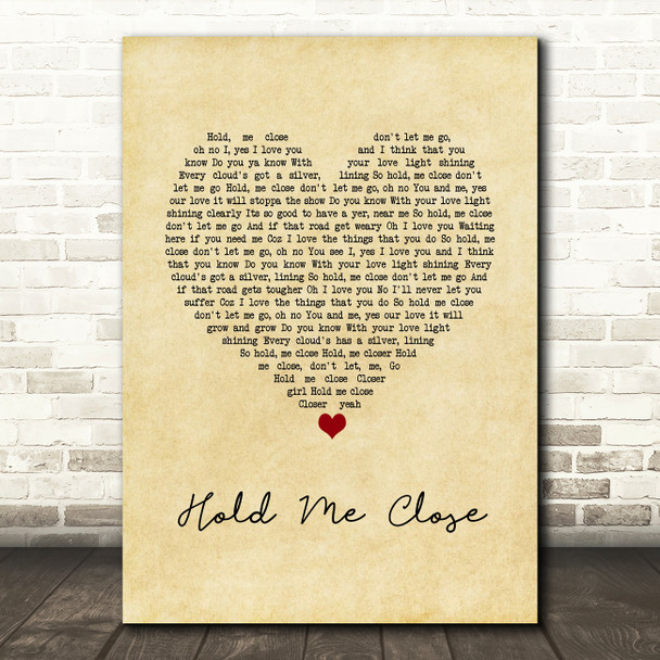 David Essex Hold Me Close Vintage Heart Song Lyric Wall Art Print