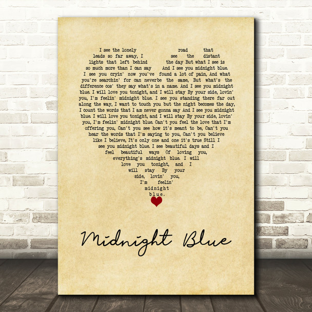 Electric Light Orchestra Midnight Blue Vintage Heart Song Lyric Wall Art Print