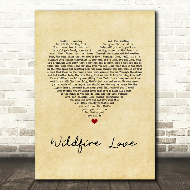 Hootie & The Blowfish Wildfire Love Vintage Heart Song Lyric Wall Art Print