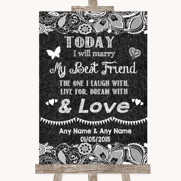 Dark Grey Burlap & Lace Today I Marry My Best Friend Personalized Wedding Sign