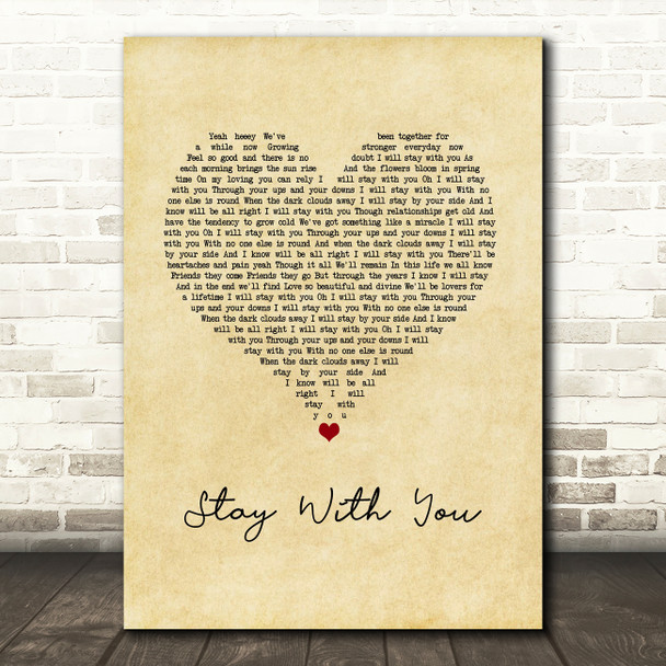 Tarrus Riley Stay With You Vintage Heart Song Lyric Wall Art Print