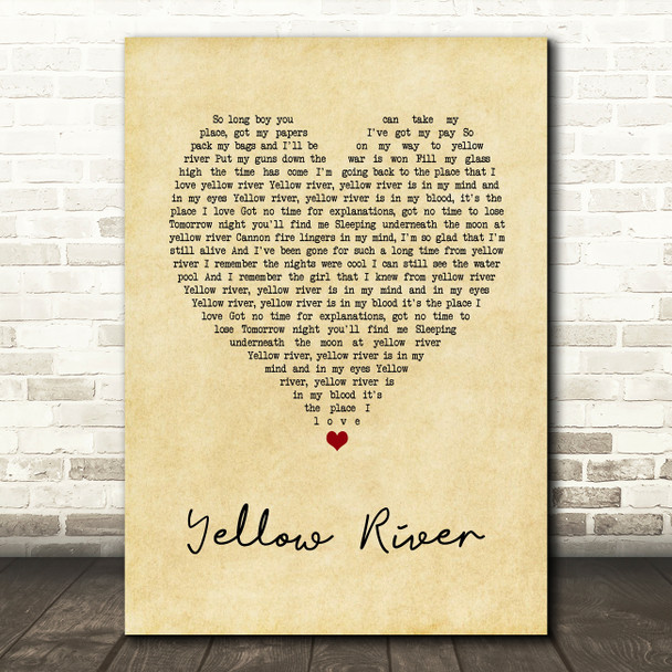 Christie Yellow River Vintage Heart Song Lyric Wall Art Print